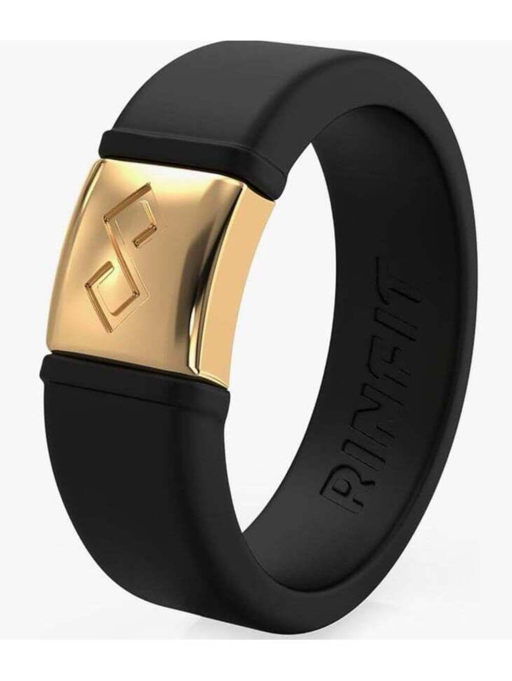 Rinfit Unisex Black Silicone Ring w/ Gold Infinity Plate (Size 9)* NWT/New